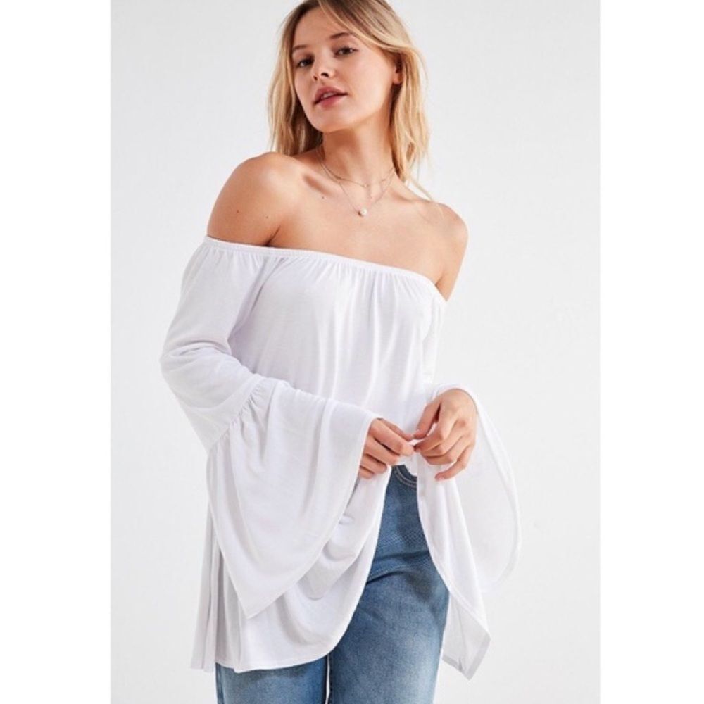 UO Kimchi Blue Off Shoulder Bell Sleeve Modal Blend Top M